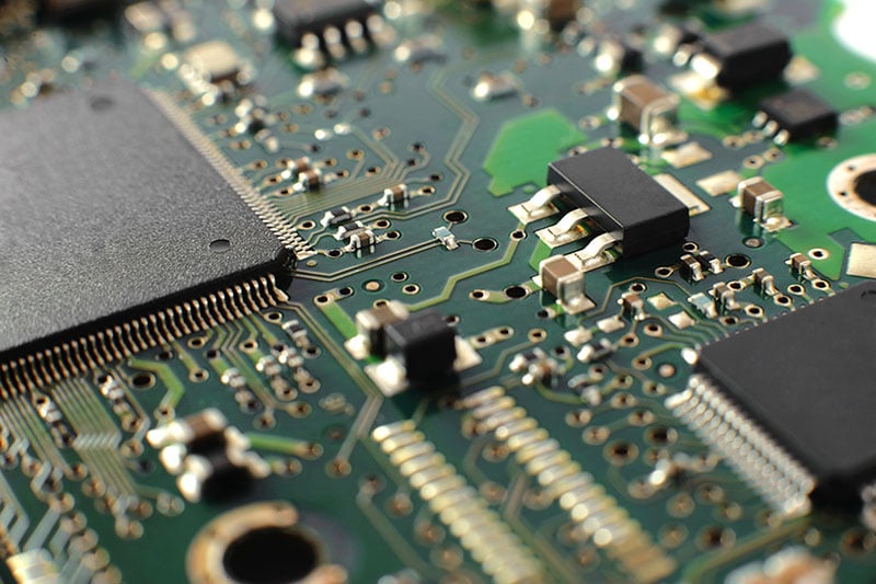 Close-up image of PCB with components mounted upon it